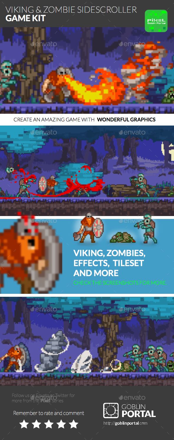 Pixel Viking & Zombie Sidescroller image